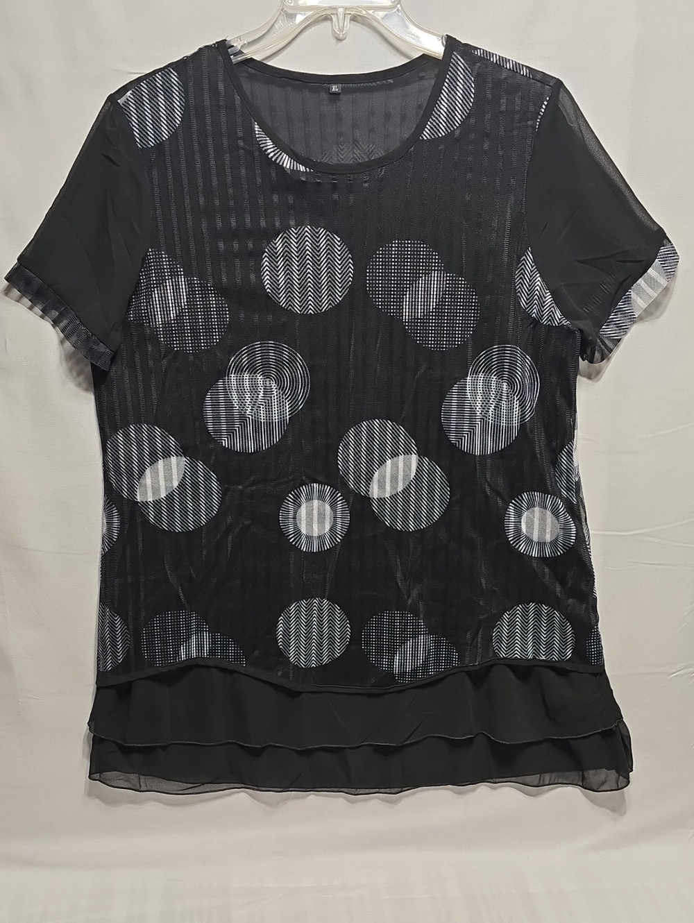 Source Unknown - Blouse with Short-Sleeves -  Black with White Polka Dots